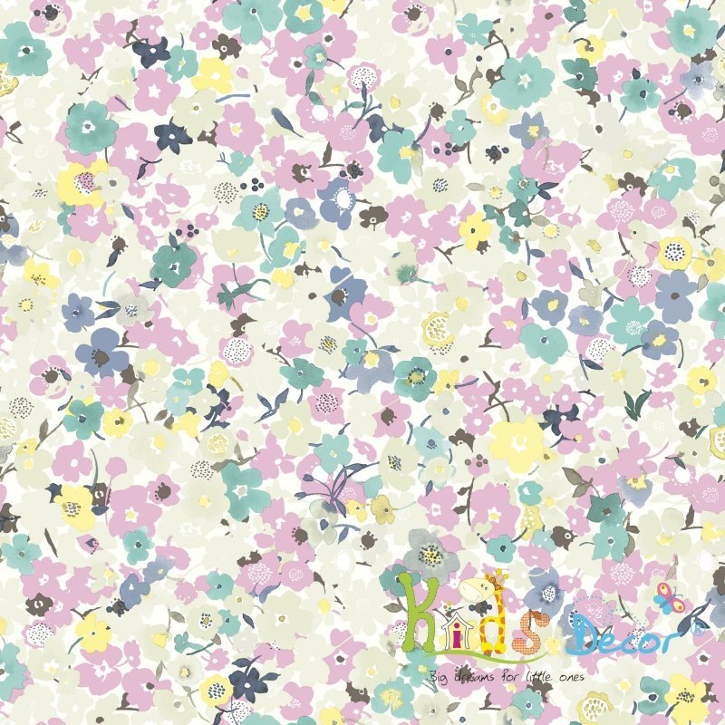 کاغذ دیواری طرح دار اتاق نوجوان طرح گل رنگ صورتی ، فیروزه ای ،زیتونی ( آلبوم یانگ بیتز) / 68201